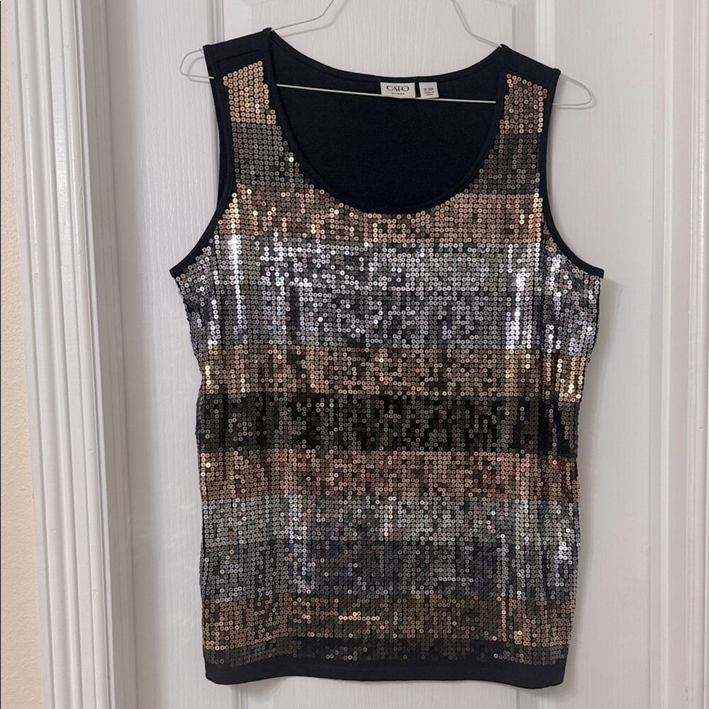 Cato black sleeveless tank top bronze silver brown sequin size 14/16 W